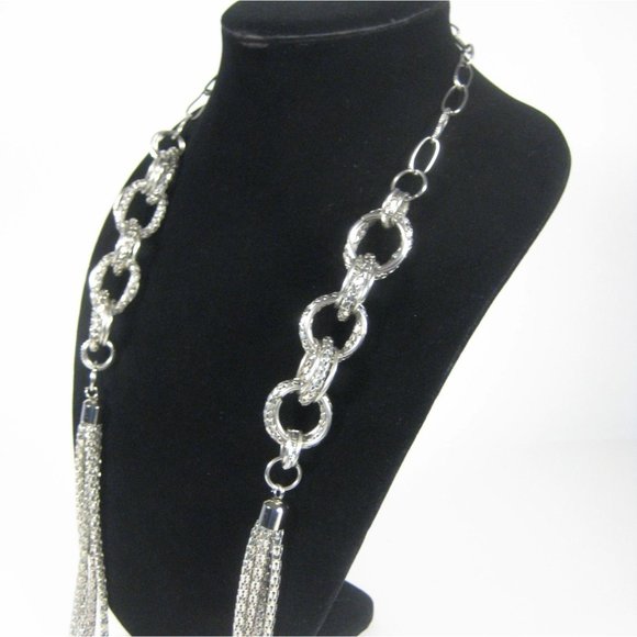Silvertone Chain Necklace 41 Inch Multi-Strand Fashion Jewelry Braided Hoop - Picture 7 of 9